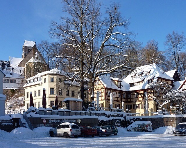 Blick auf Chemnitz mit Schnee
