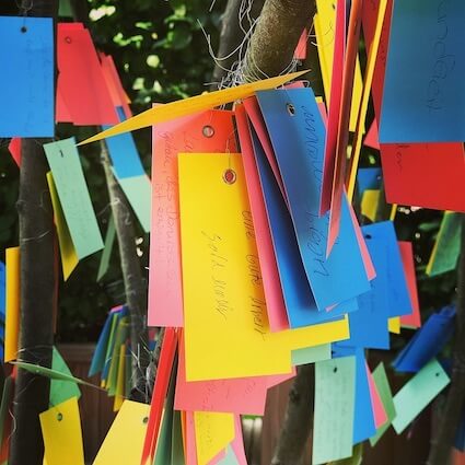 Kinderwillkommensfest Wuppertal | Die Begrüßungszeremonie 2 Bunte Zettel auf einem Wunschbaum